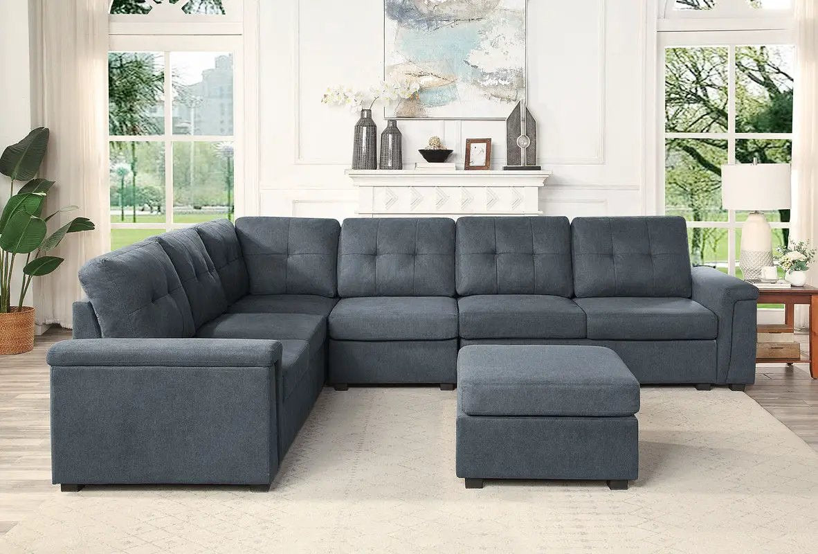 Isla fabric sectional sofa with ottoman, blue-gray upholstery, 2-piece set by Unique Piece on Tampa Home & Garden Store