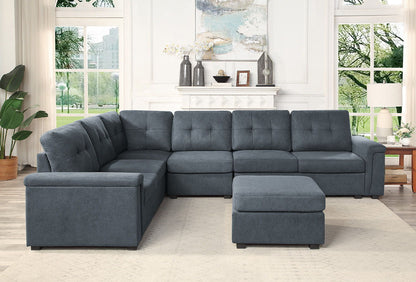 Isla Fabric Sectional Sofa with Ottoman, blue upholstery, 2-piece set on Tampa Home & Garden Store