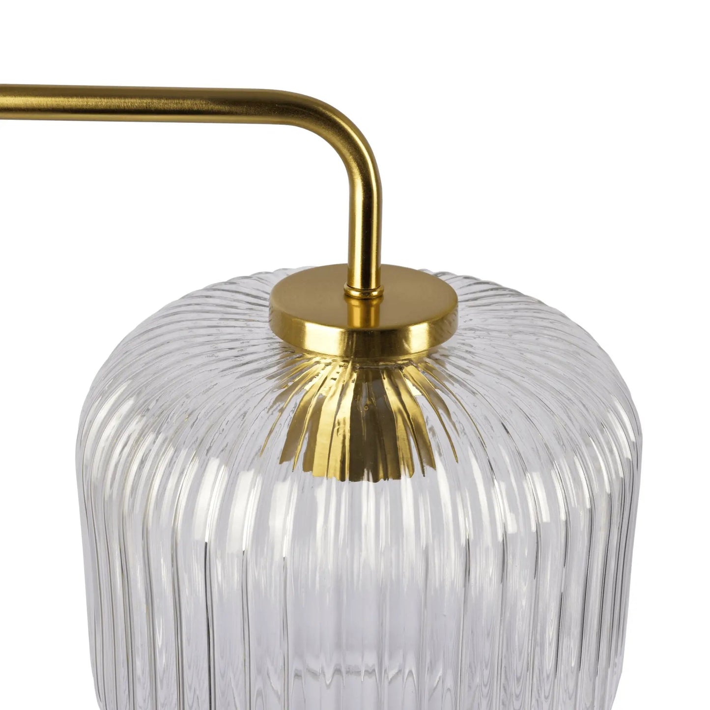 Haven clear table lamp with gold stem, ribbed glass shade, white marble base, button control on Tampa Home & Garden Store
