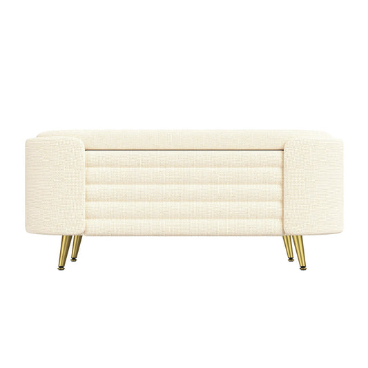 Modern oval storage ottoman beige upholstery with gold legs HouseOfZazla on Tampa Home & Garden Store