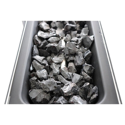 Rectangular Fire Pit With Frame Elegant Design with black lava rocks inside a metal frame on Tampa Home & Garden Store