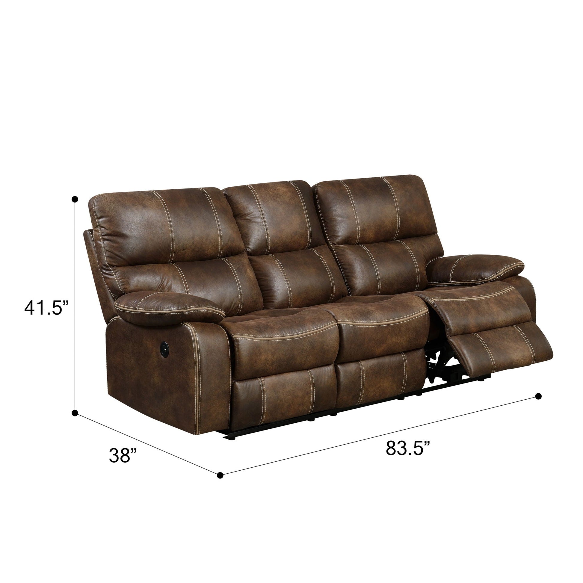 Brown leather reclining sofa with USB charging, pocket coil seating, hidden storage HouseOfZazla on Tampa Home & Garden Store