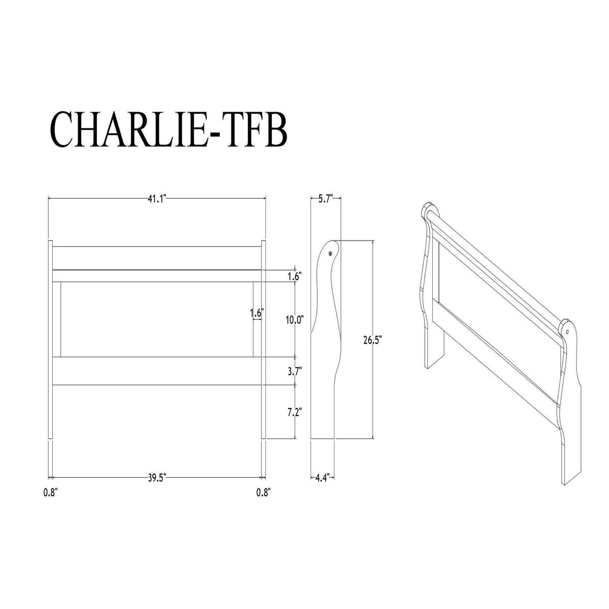 Charlston LED sleigh bed blueprint by HouseOfZazla with dimension lines on Tampa Home & Garden Store