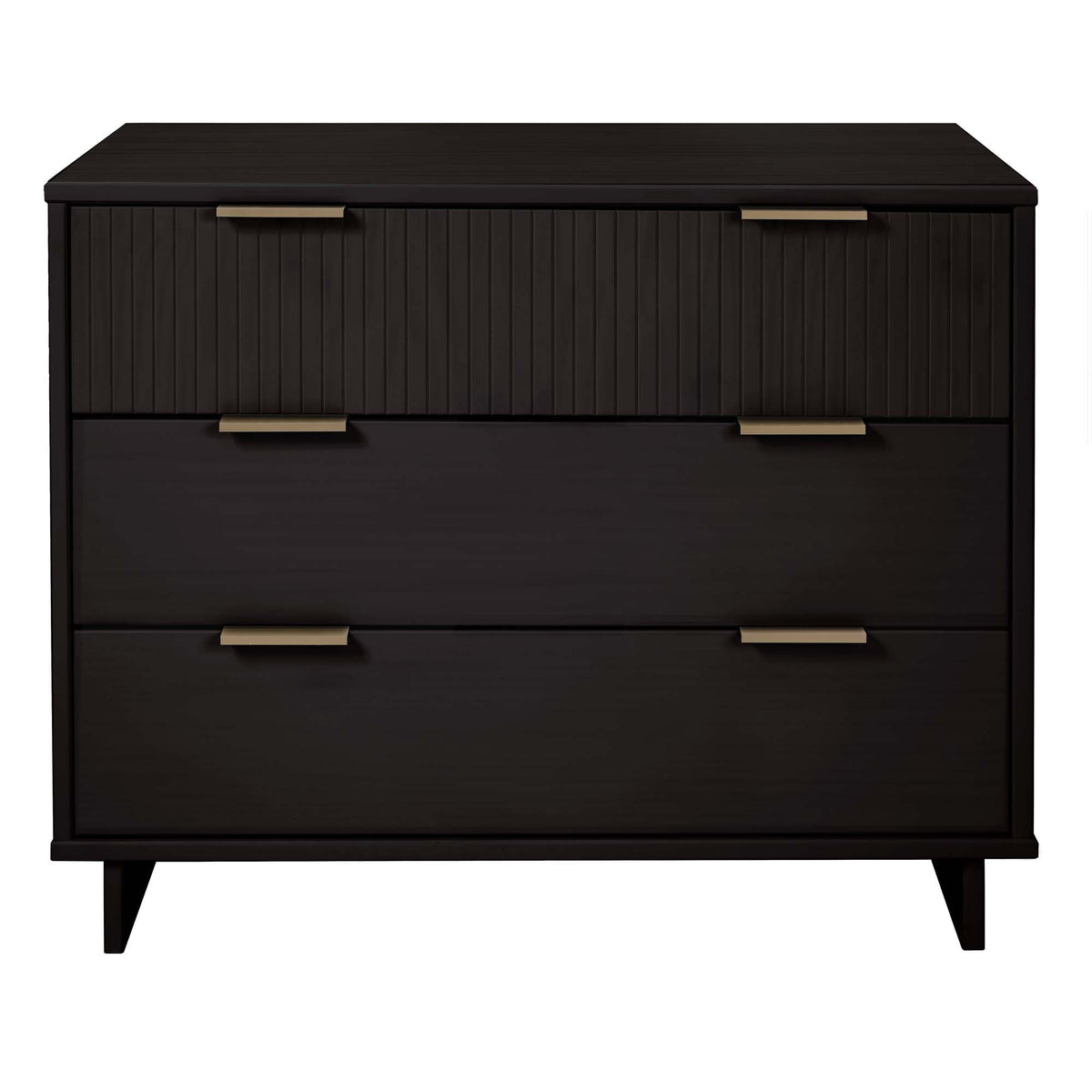 HouseOfZazla solid wood 3-drawer dresser with ribbed fronts, dark finish and gold handles on Tampa Home & Garden Store