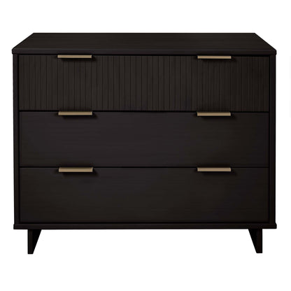 HouseOfZazla solid wood 3-drawer dresser with ribbed fronts, dark finish and gold handles on Tampa Home & Garden Store