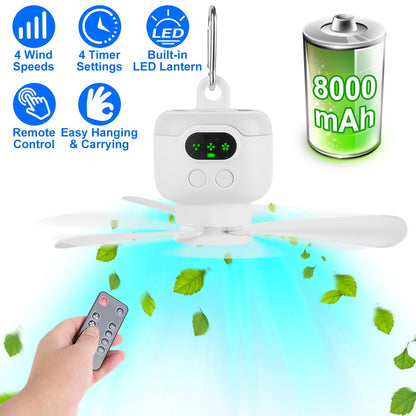 GemGear 2-in-1 camping fan with LED lantern, white body, 8000mAh, carabiner, 4 speeds on Tampa Home & Garden Store