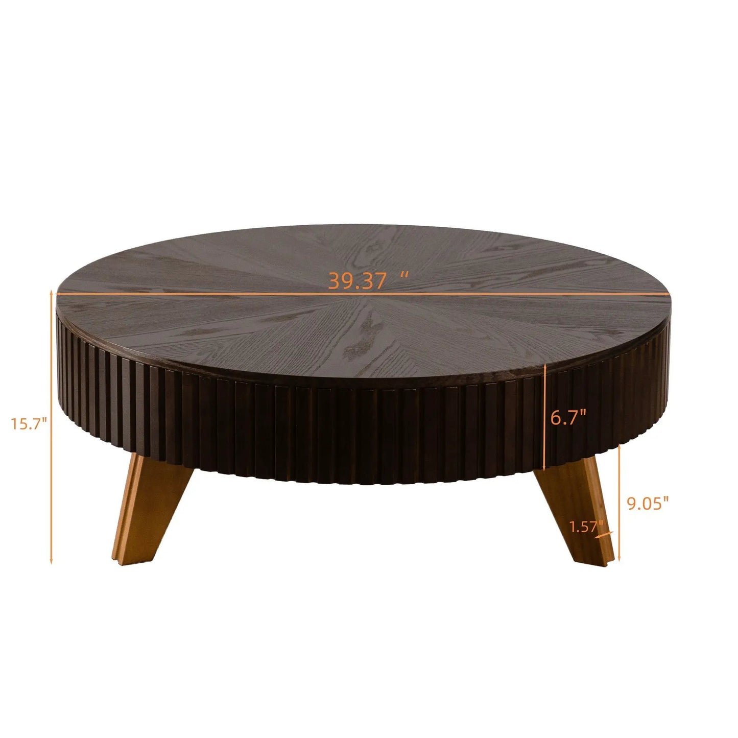 Round Retro Coffee Table with Solid Wood Legs