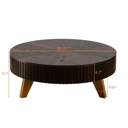 Round Retro Coffee Table with Solid Wood Legs