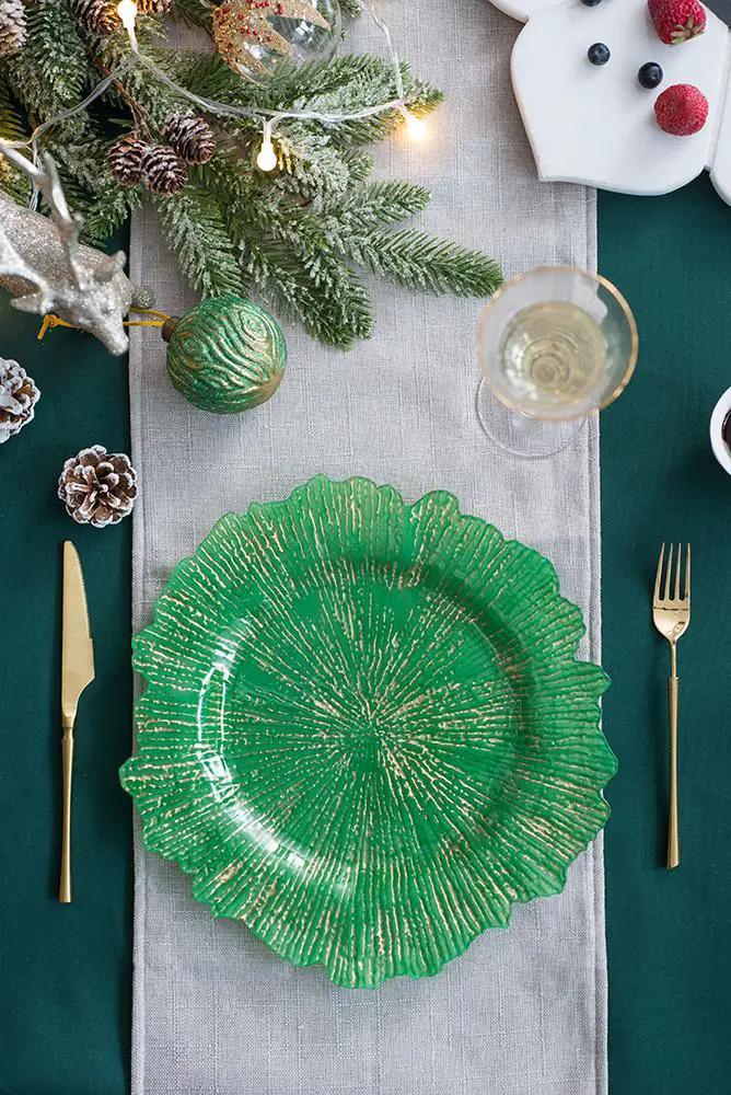 Plastic charger plate set of 8 green textured leaf design by Unique Piece Furniture on Tampa Home & Garden Store