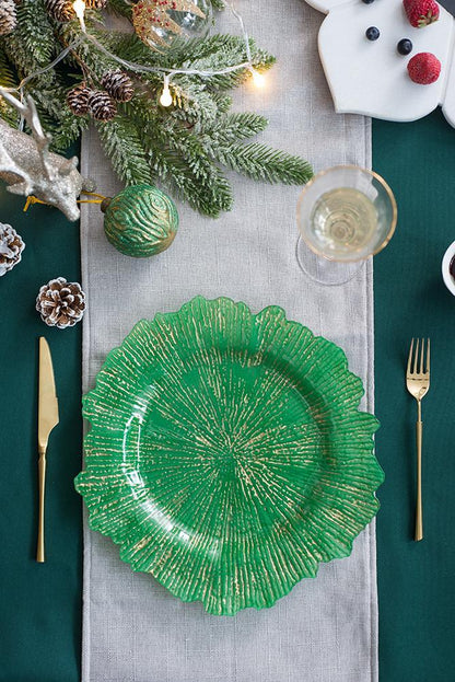 Plastic charger plate set of 8 green textured leaf design by Unique Piece Furniture on Tampa Home & Garden Store