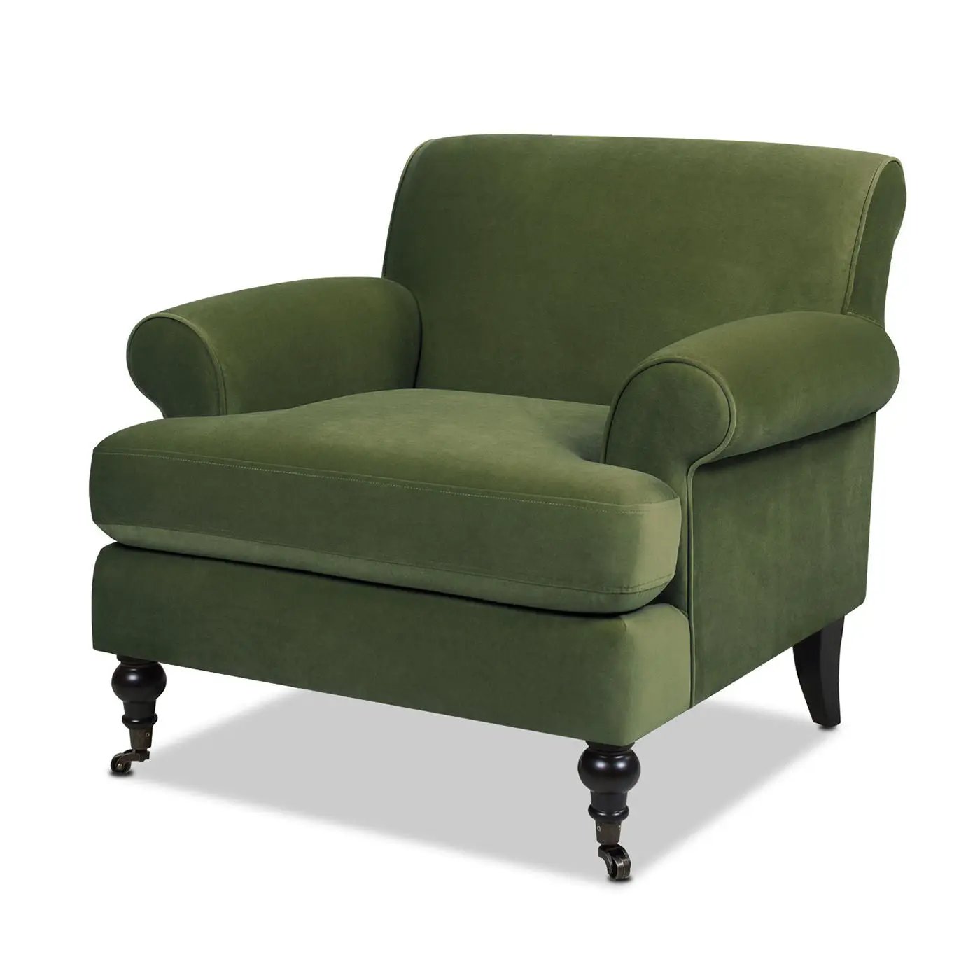 Alana Lawson accent arm chair with caster wheels in olive green upholstery Unique Piece Furniture on Tampa Home & Garden Store