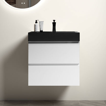 Modern Floating Bathroom Vanity with Large Storage, black top on white base on Tampa Home & Garden Store