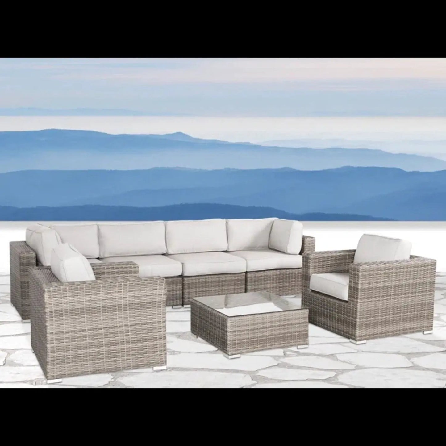 Stylish Entertainment Sectional Set outdoor living 3-piece wicker set with cream cushions on Tampa Home & Garden Store