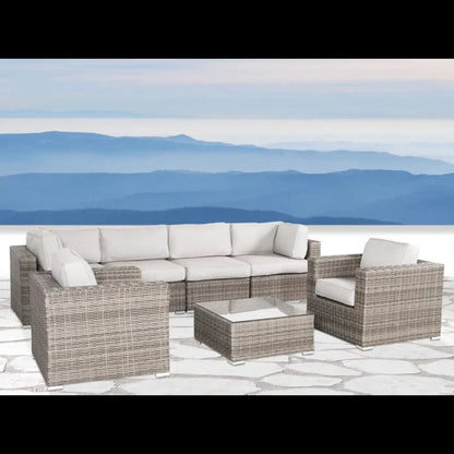 Stylish Entertainment Sectional Set outdoor living 3-piece wicker set with cream cushions on Tampa Home & Garden Store