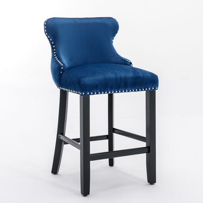 Upholstered wing-back barstools set of 2 in blue velvet with nailhead trim by HouseOfZazla on Tampa Home & Garden Store