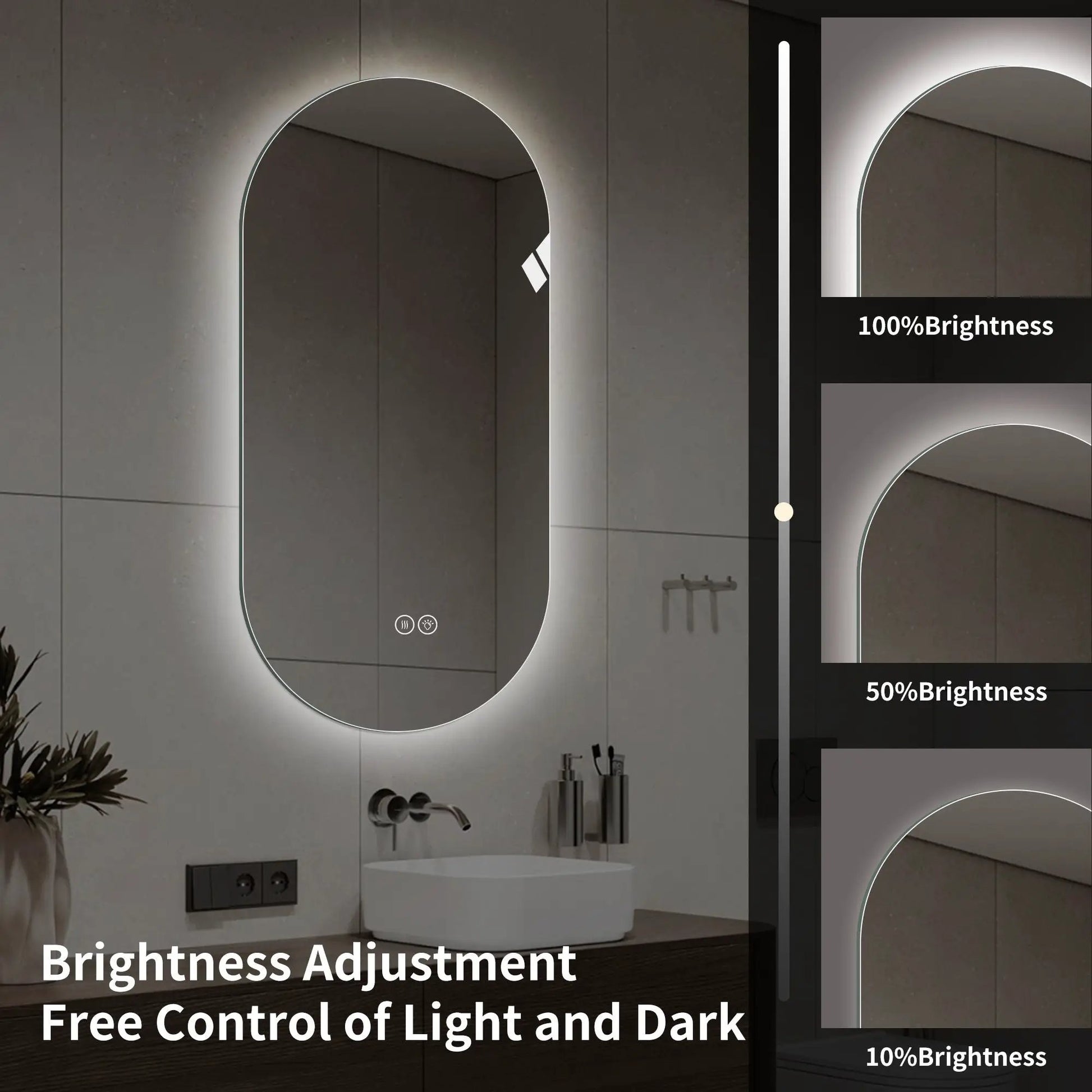 Smart wall-mounted LED touch-screen mirror with anti-fog and adjustable lighting Unique Piece on Tampa Home & Garden Store