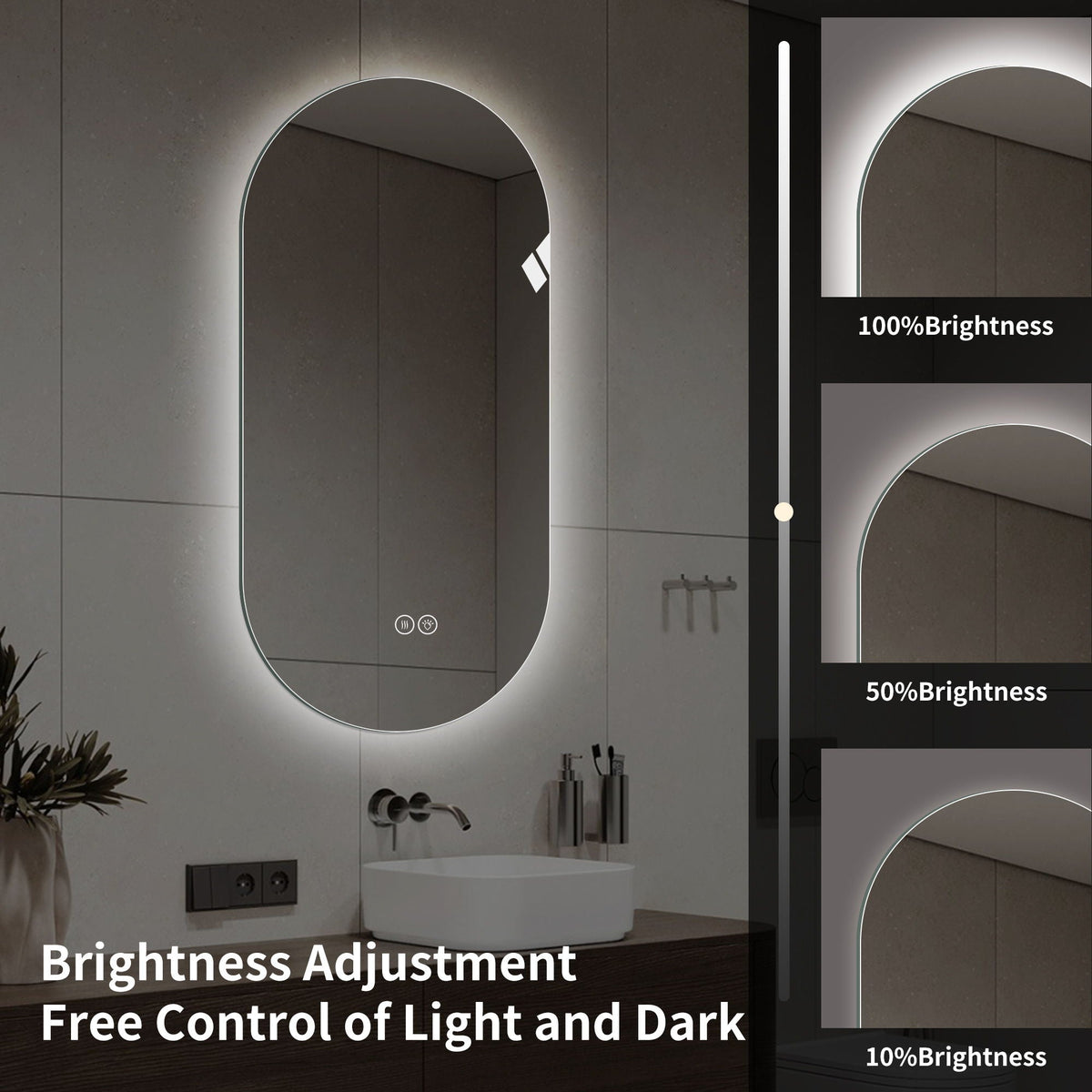 Smart LED wall mirror pearl silver with touch control and adjustable lighting HouseOfZazla on Tampa Home & Garden Store