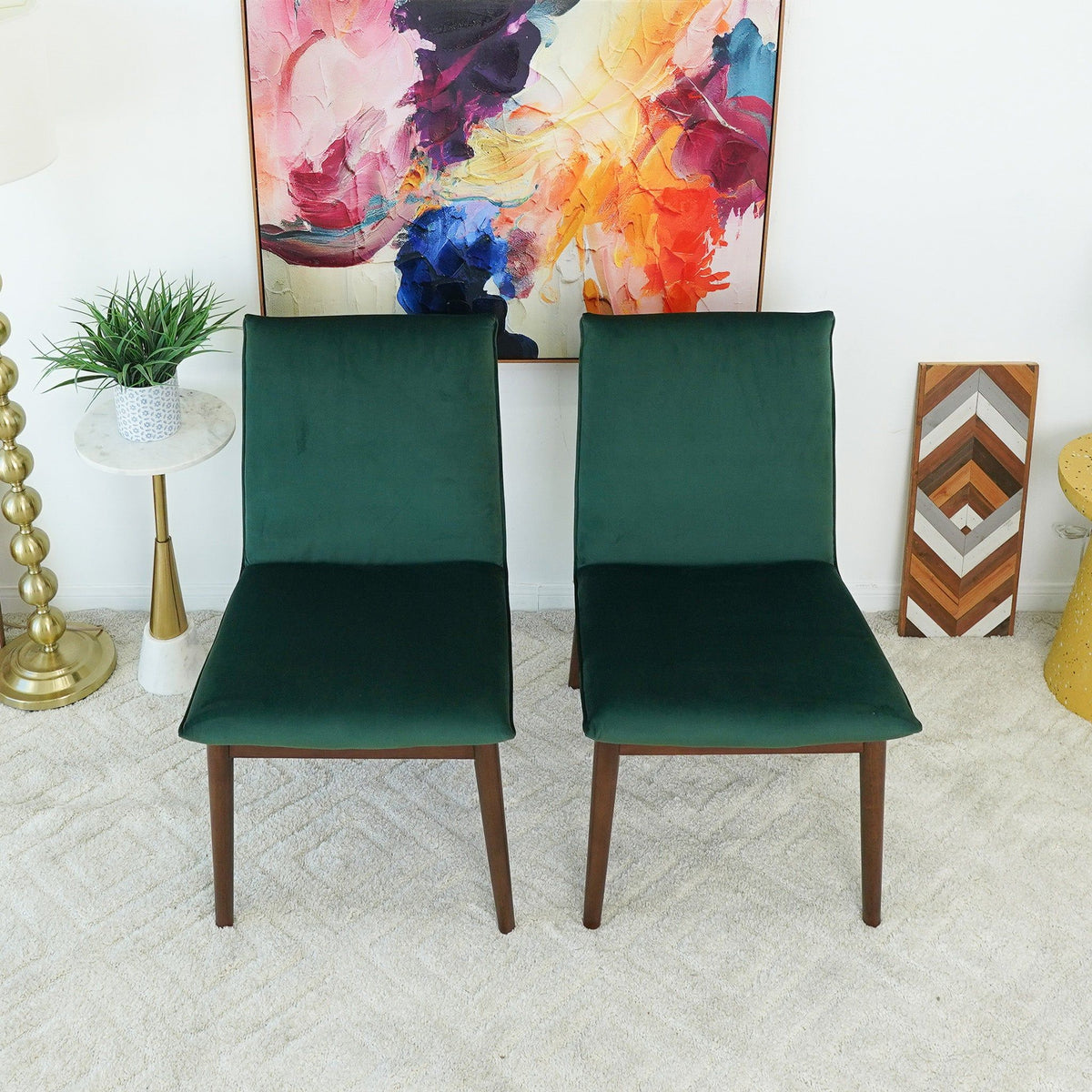 Monza Contemporary Dining Chair Set with solid wood frame in dark green, 2 chairs on Tampa Home & Garden Store