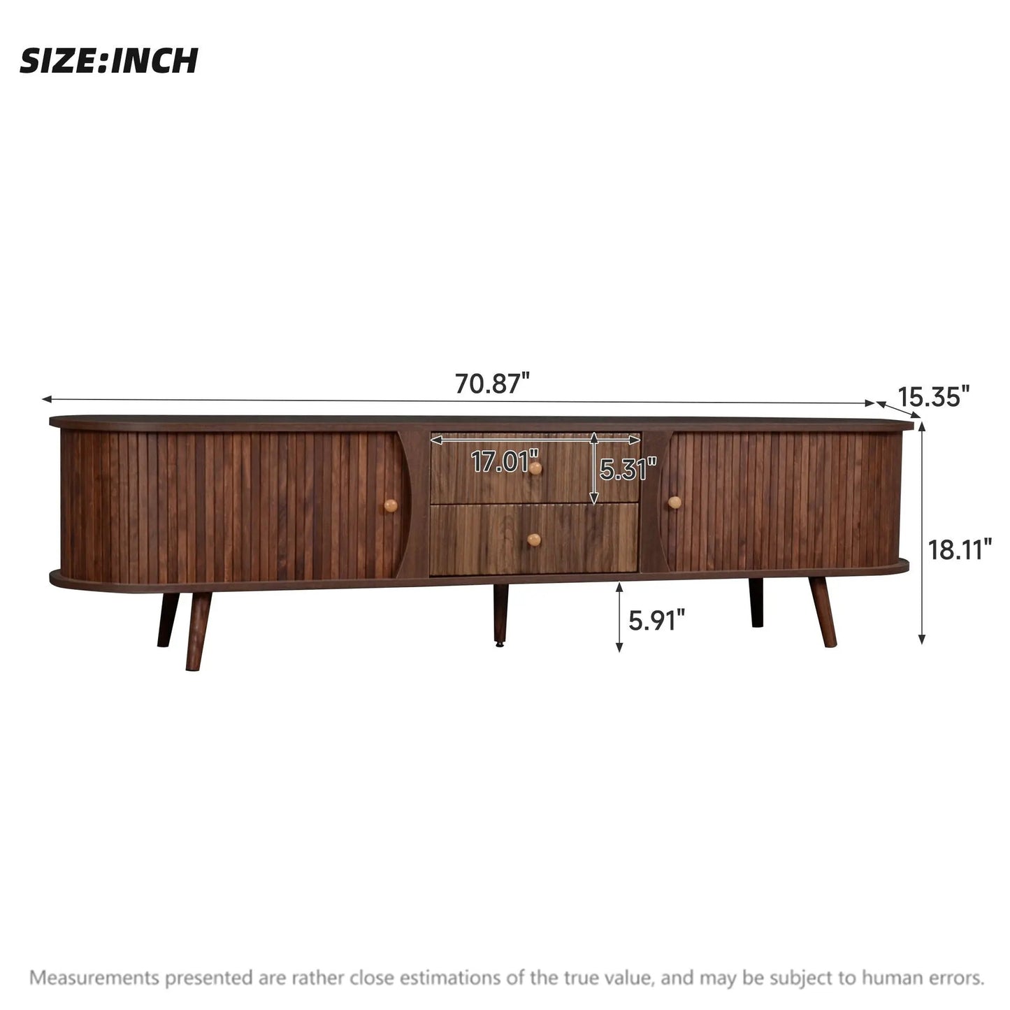70-inch TV stand with tambour doors and fluted drawers in dark brown wood by Unique Piece Furniture on Tampa Home & Garden Store
