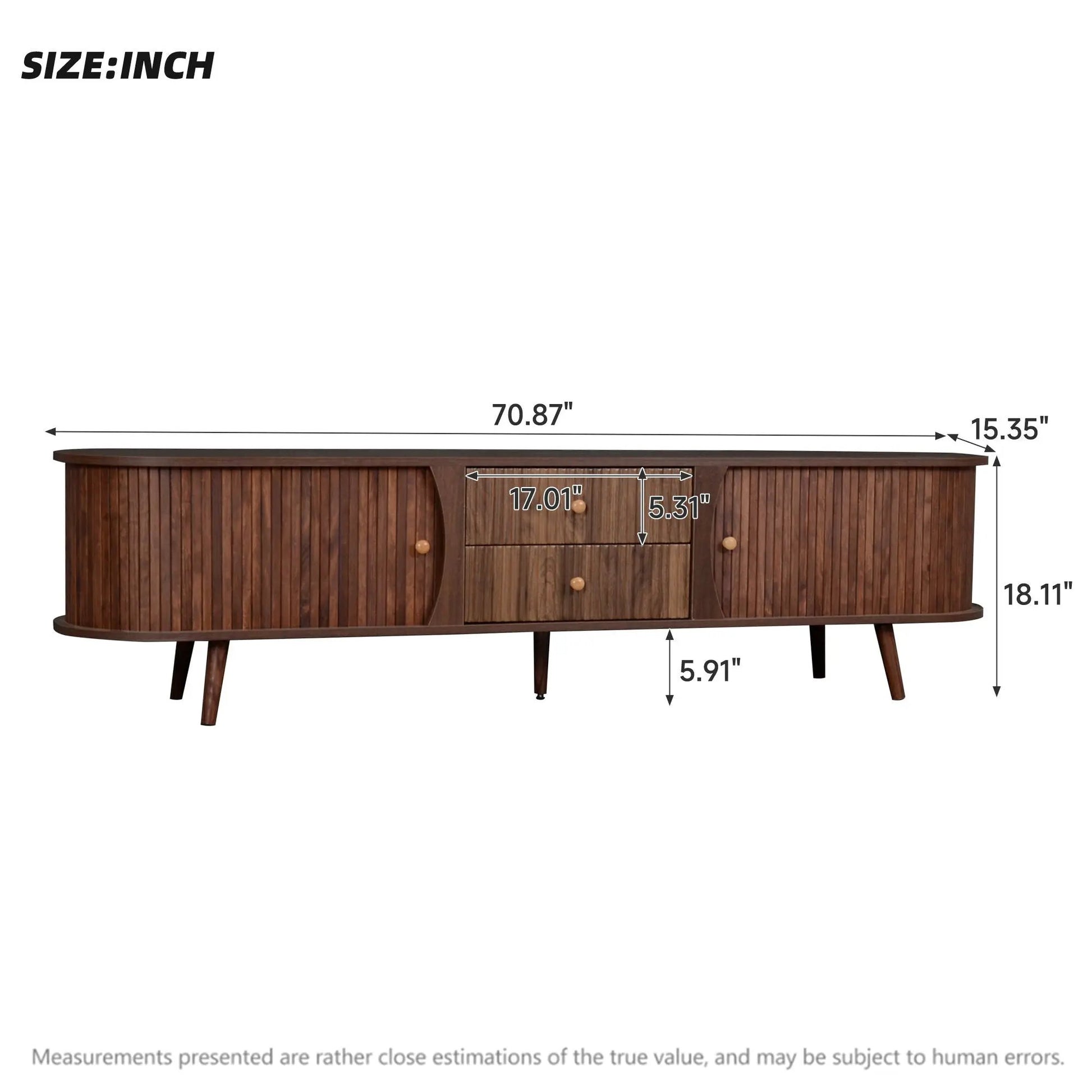70-inch TV stand with tambour doors and fluted drawers in dark brown wood by Unique Piece Furniture on Tampa Home & Garden Store