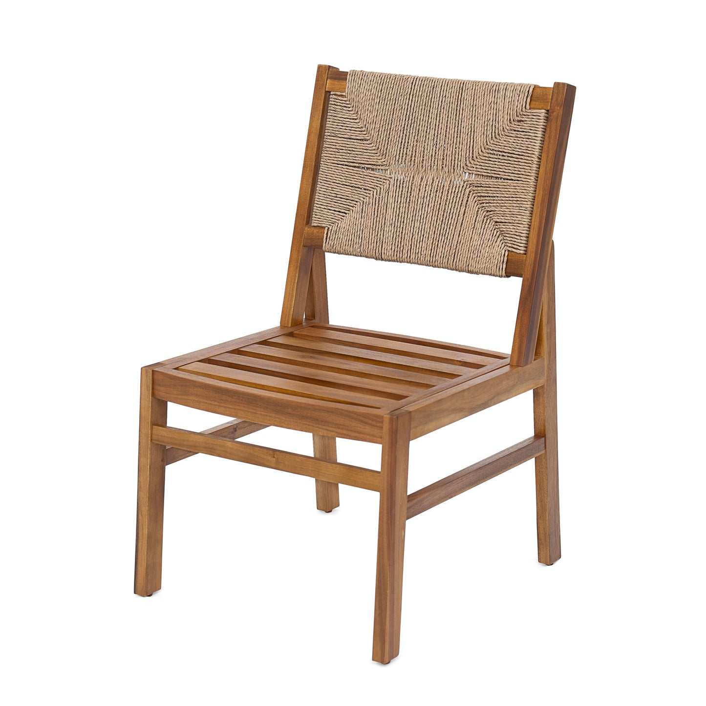 Acacia wood outdoor dining chair with woven rope back by HouseOfZazla on Tampa Home & Garden Store