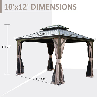 Gazebo 10x12 brown hardtop with double roof by HouseOfZazla with beige curtains on Tampa Home & Garden Store