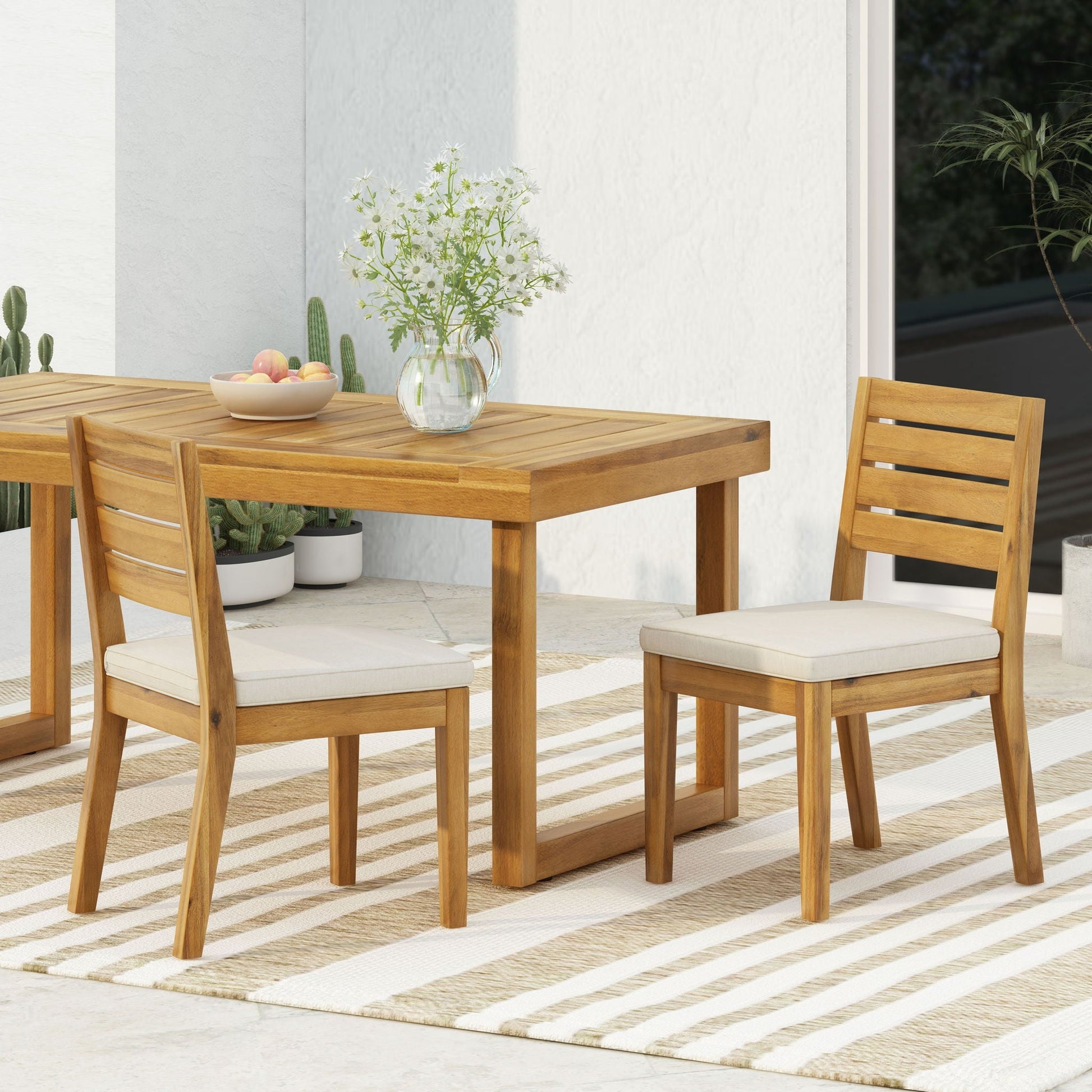 Outdoor armless dining chair with cushions by HouseOfZazla, wooden frame, cream cushions, set of 4 on Tampa Home & Garden Store