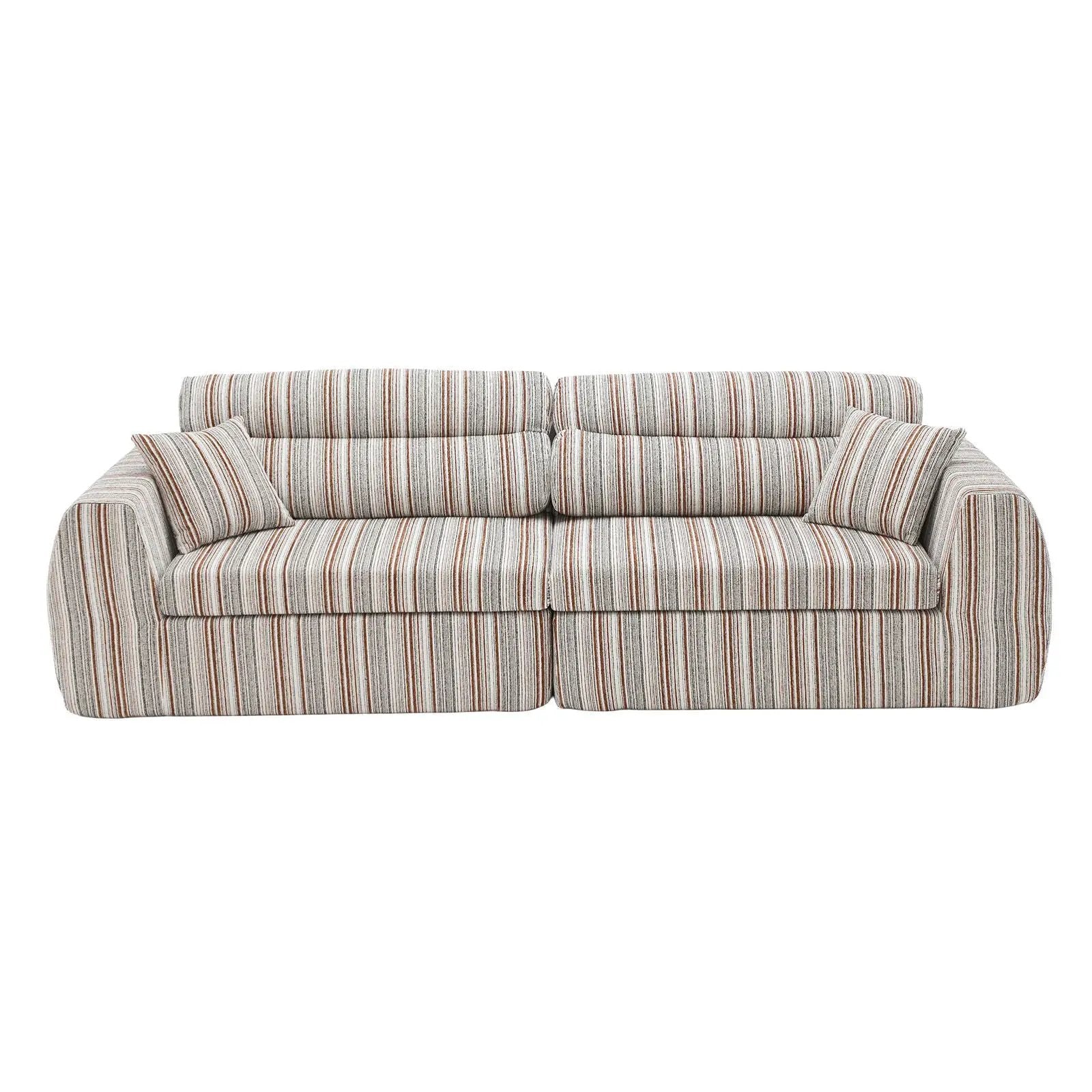 3 Seater striped couch with two pillows in beige-brown-gray fabric by Unique Piece Furniture on Tampa Home & Garden Store