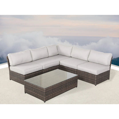 2-piece outdoor rattan sectional sofa set with beige cushions by HouseOfZazla on Tampa Home & Garden Store