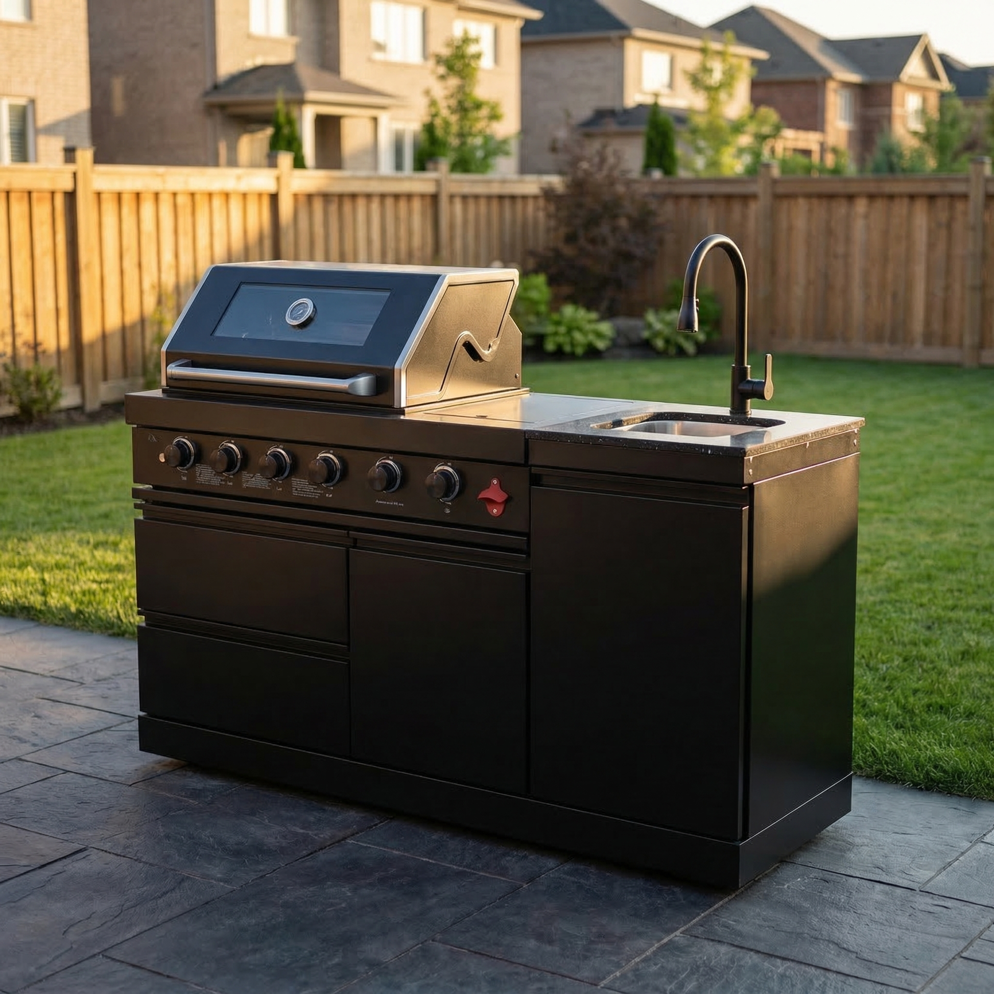 65.4-Inch Stainless Steel Propane Gas Outdoor Kitchen Grill with sink, black exterior on Tampa Home & Garden Store