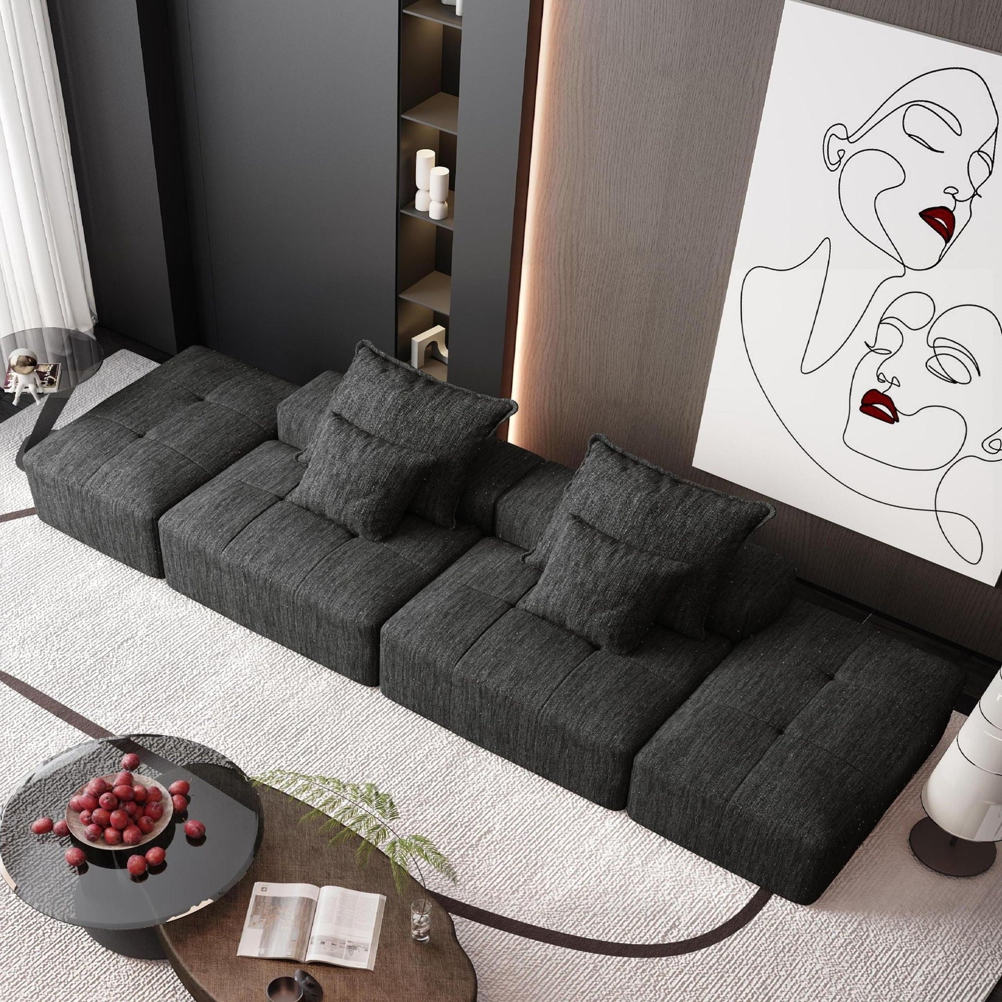 Modern DIY Modular Sectional Sofa with Pillows in charcoal gray fabric by HouseOfZazla on Tampa Home & Garden Store