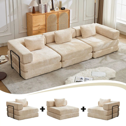 Beige convertible floor sofa bed futon boneless modular sectional in three sections on Tampa Home & Garden Store
