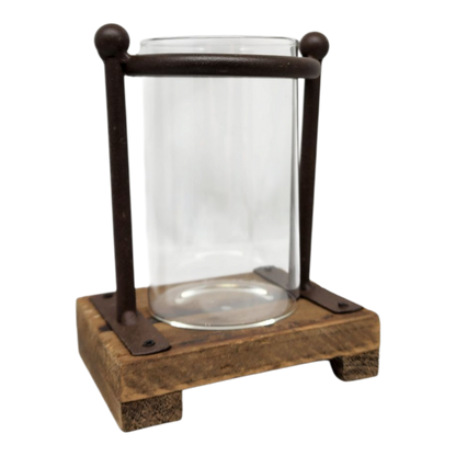 Rustic Industrial Wood - Metal - Glass Vase - 6 Inch
