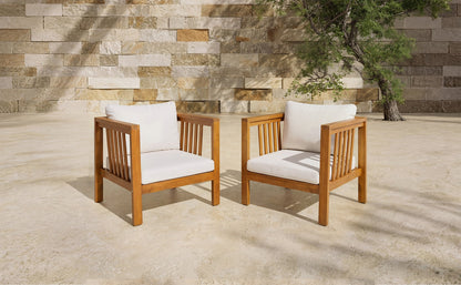 Set of 2 Acacia Wood Club Chairs for Outdoor Use