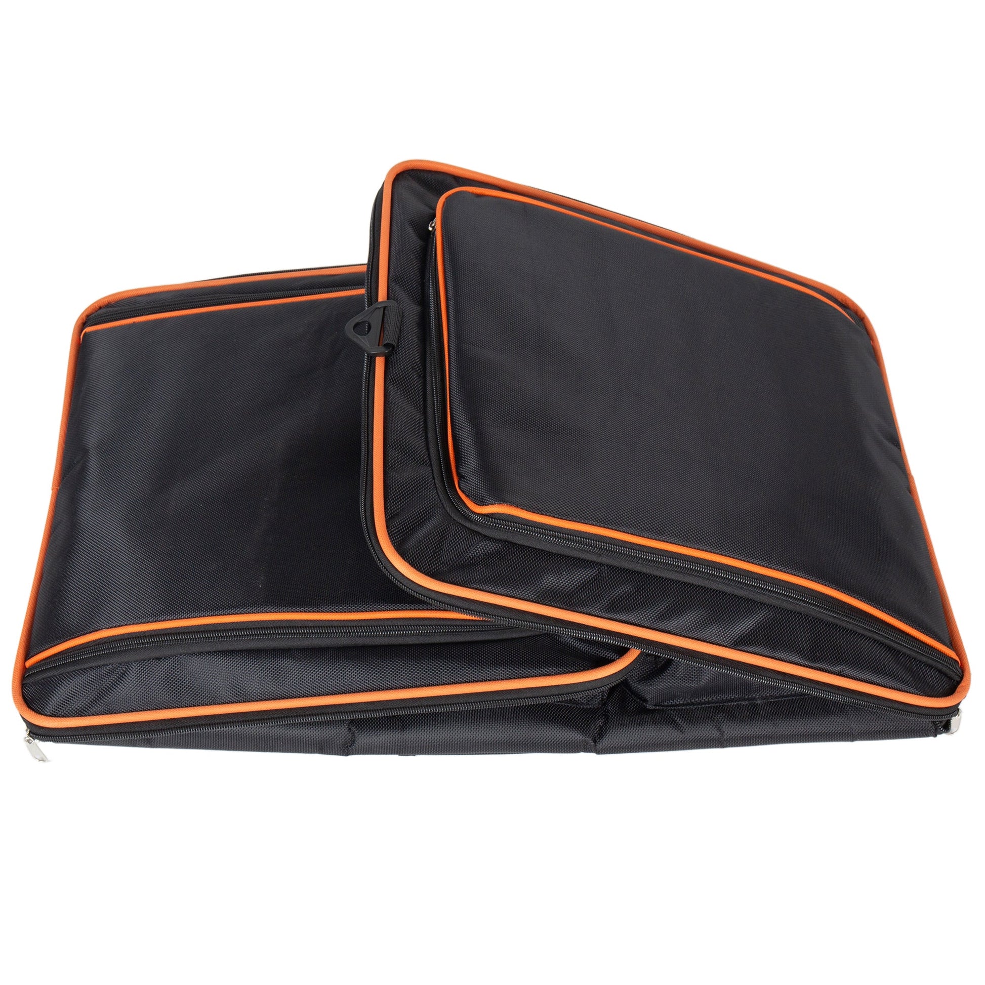 2 in 1 Large Cat Carrier for 2 Cats by HouseOfZazla, black fabric with orange piping and zipper accents on Tampa Home & Garden Store