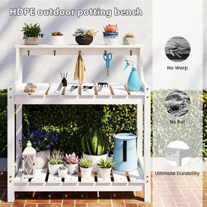 Potting bench outdoor HDPE white with storage and 5 pots on top by HouseOfZazla on Tampa Home & Garden Store