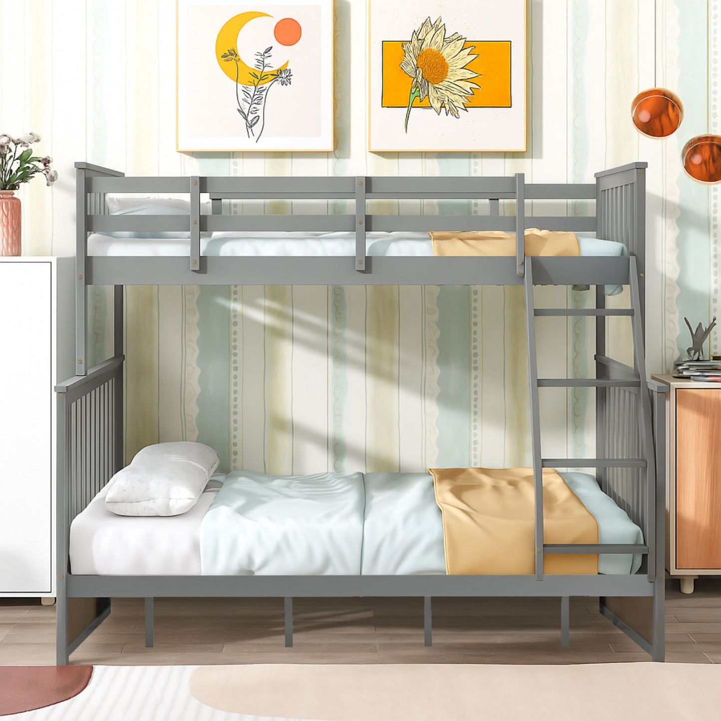 Bunk Bed With Ladder and Safety Guard Rails gray finish by HouseOfZazla on Tampa Home & Garden Store