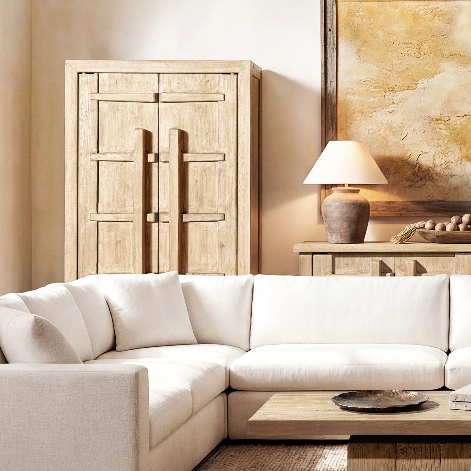 Rowan storage cabinet with double doors in natural wood finish by HouseOfZazla, accent cabinet on Tampa Home & Garden Store