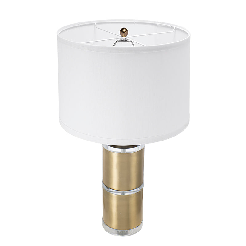 D15x25.5in table lamp white drum shade with gold stacked cylinder base and chrome rings HouseOfZazla on Tampa Home & Garden Store