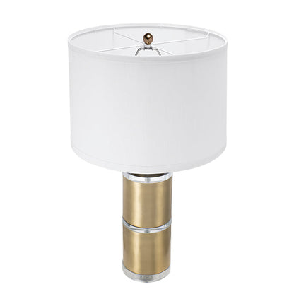 D15x25.5in table lamp white drum shade with gold stacked cylinder base and chrome rings HouseOfZazla on Tampa Home & Garden Store