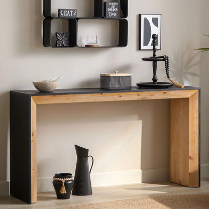 Modern console table with black frame and natural wood legs for a contemporary home accent on Tampa Home & Garden Store