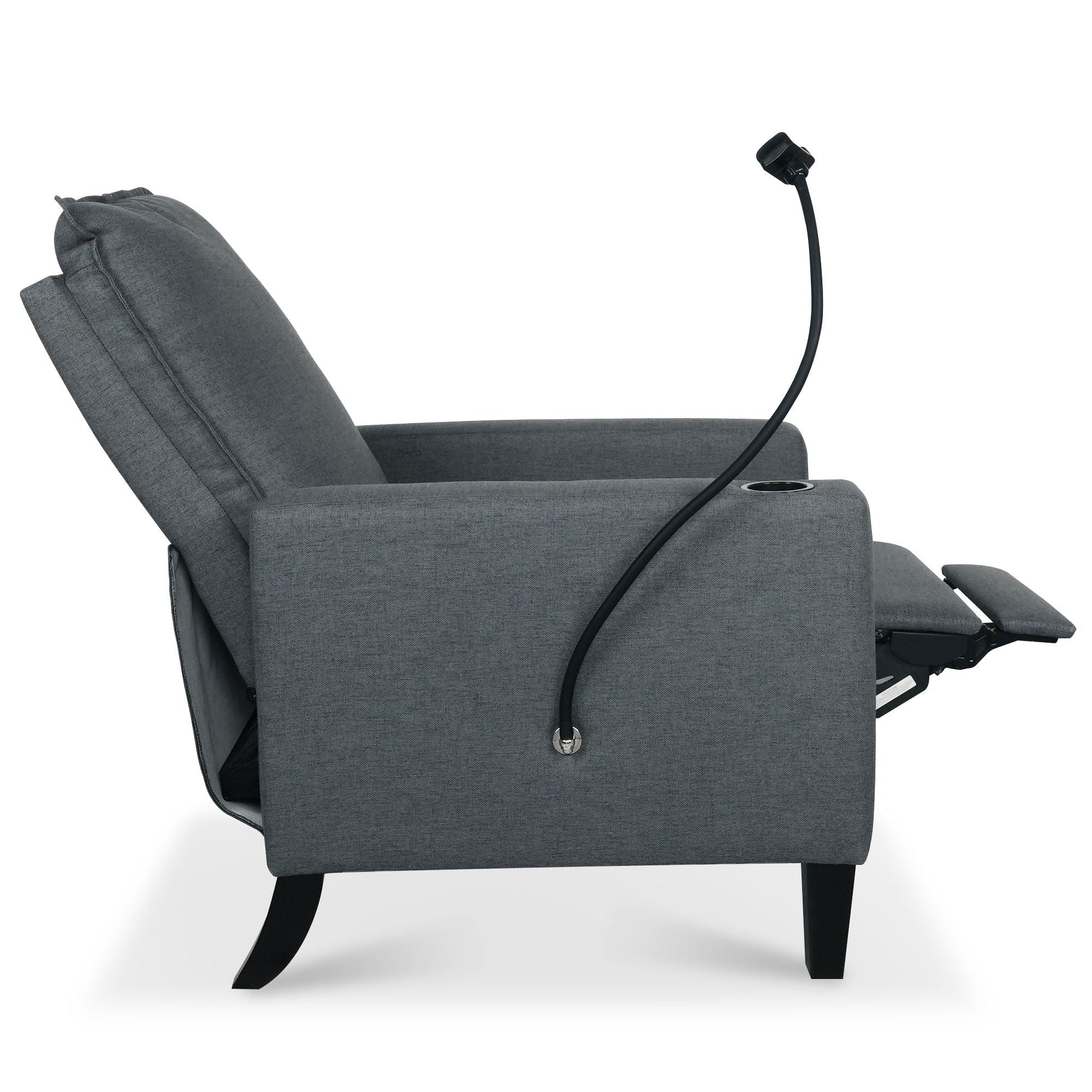 Gray fabric recliner chair by HouseOfZazla with cup and phone holders on Tampa Home & Garden Store