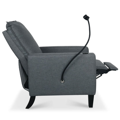 Gray fabric recliner chair by HouseOfZazla with cup and phone holders on Tampa Home & Garden Store