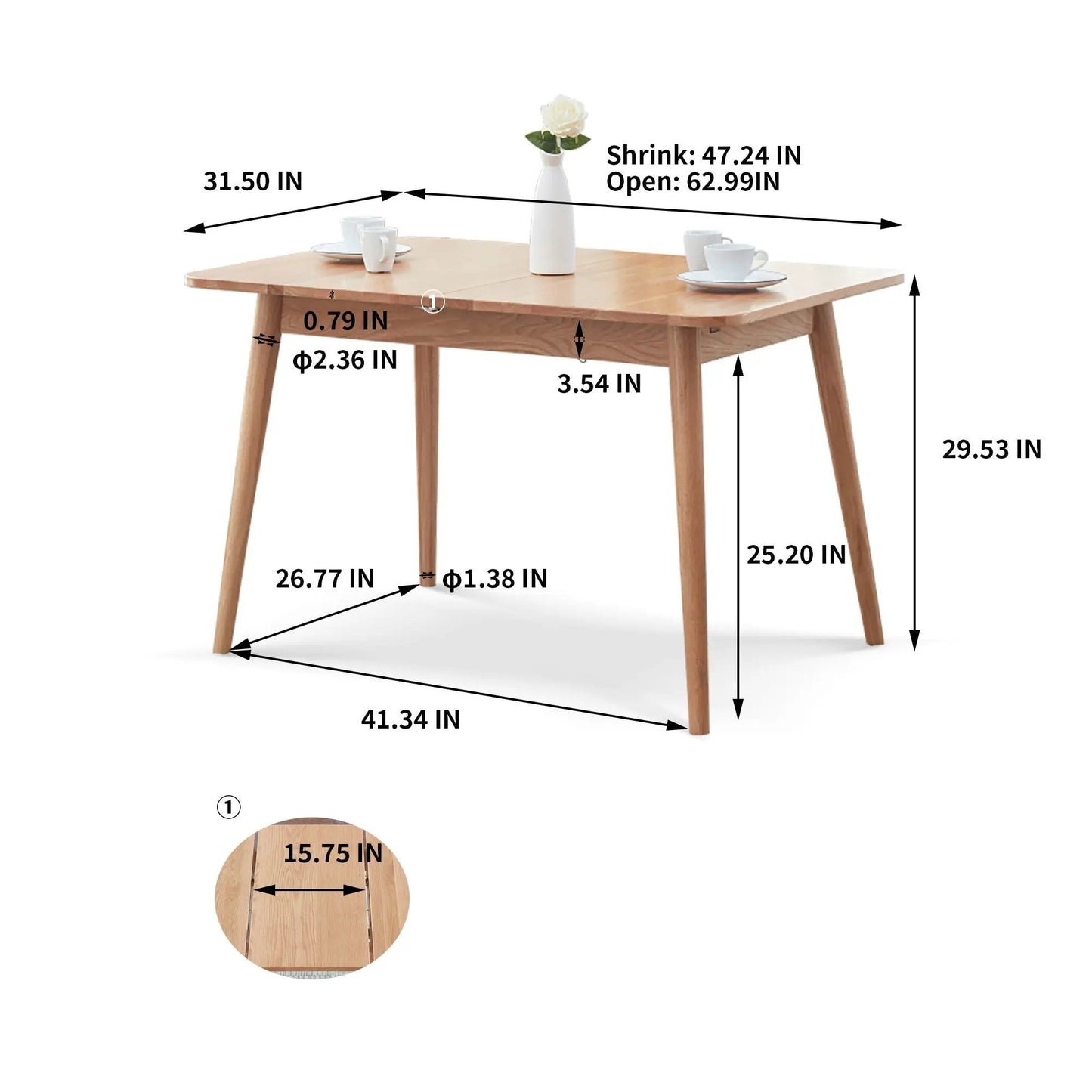 Round corner diagonal-leg telescopic dining table for 6–8, natural wood Unique Piece Furniture on Tampa Home & Garden Store