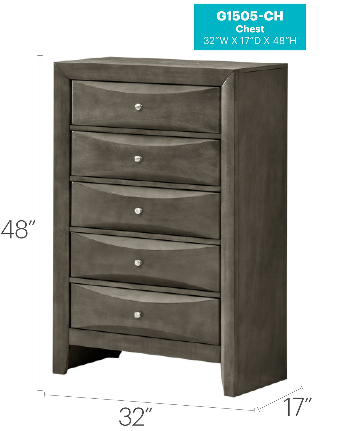 Accent Chest with molded resin drawer fronts in gray finish, 32W x 17D x 48H, HouseOfZazla on Tampa Home & Garden Store