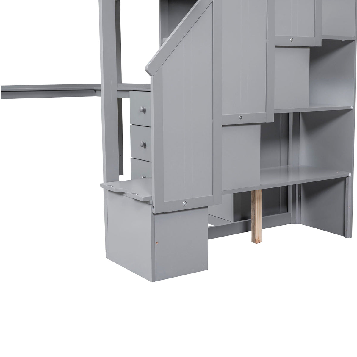 Loft bed by HouseOfZazla gray with L-shaped desk, drawers and storage staircase on Tampa Home & Garden Store