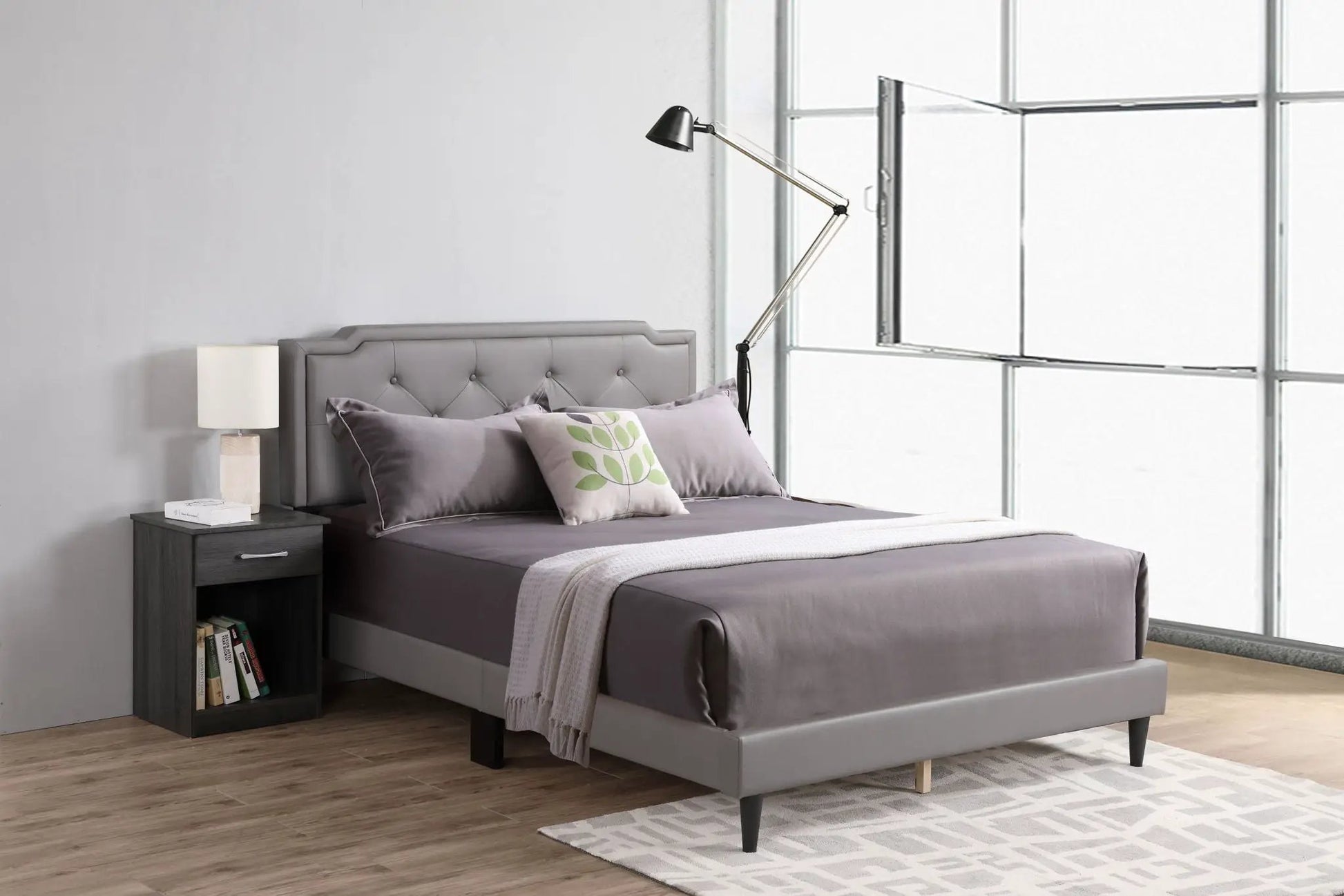 Button tufted upholstered bed in gray by Unique Piece Furniture with a tufted headboard on Tampa Home & Garden Store