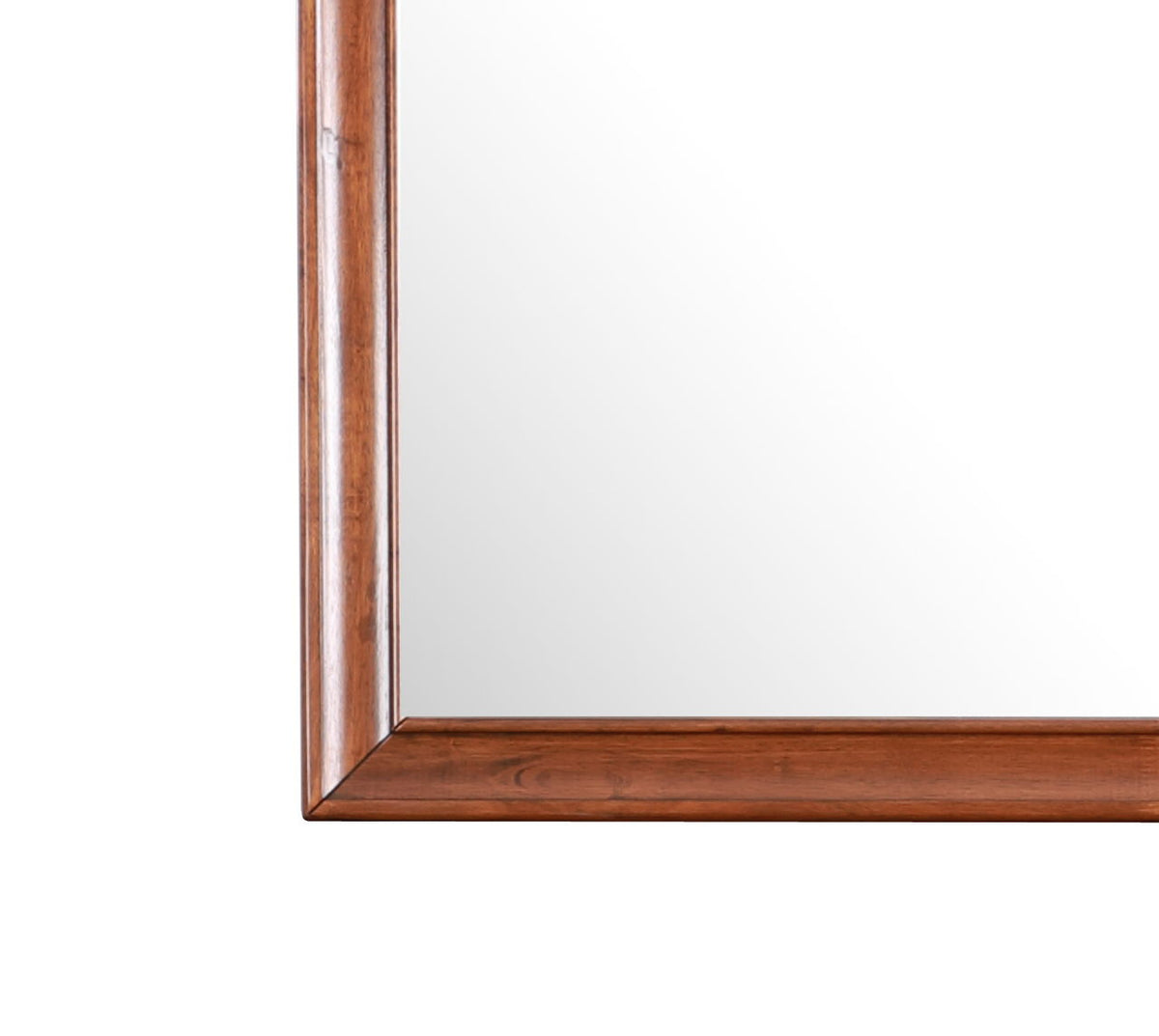 LaVita Mirror with contemporary brown wood frame, close-up of warm grain at the corner on Tampa Home & Garden Store