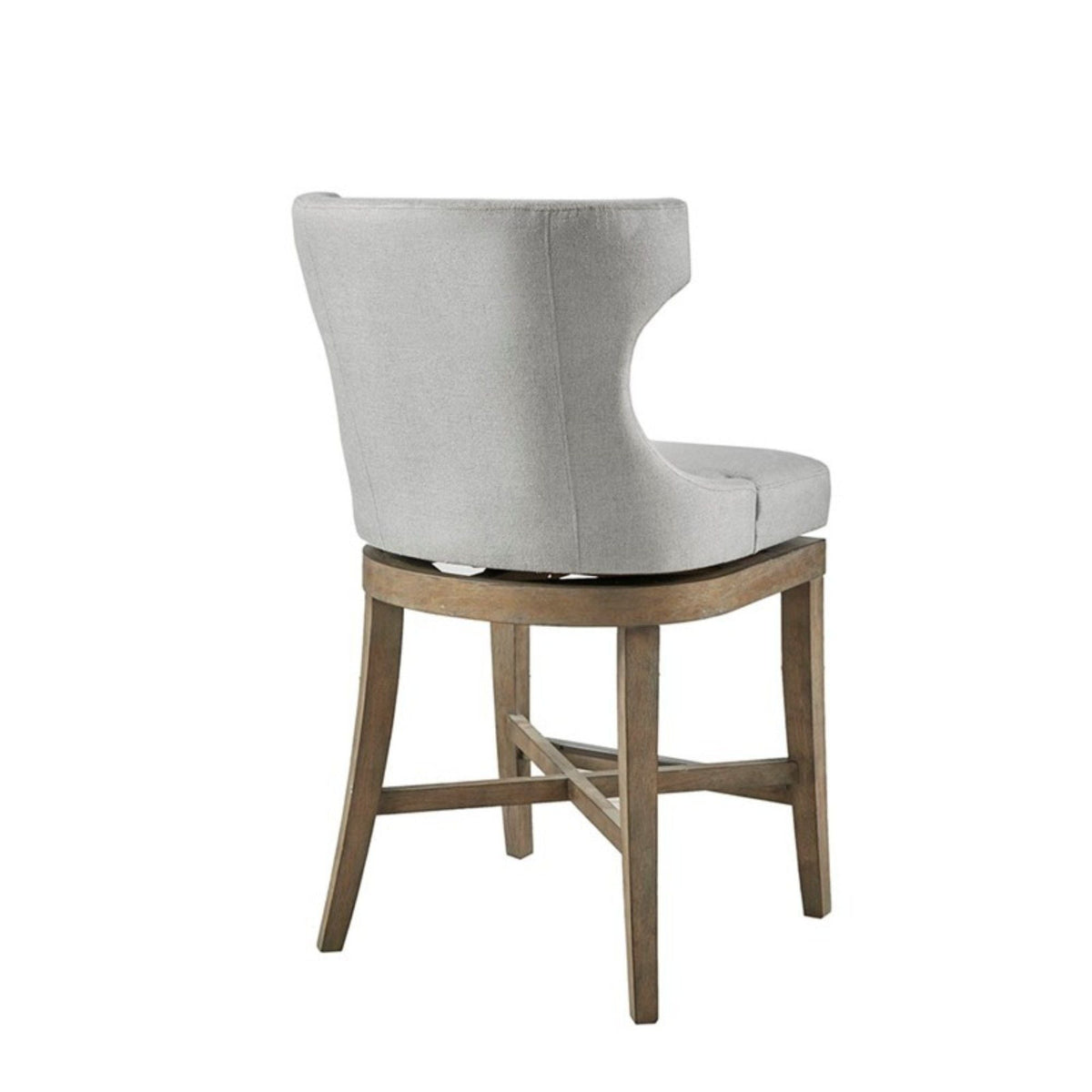 Carson Counter Stool with swivel seat beige gray blue wingback fabric on wooden base on Tampa Home & Garden Store