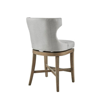 Carson Counter Stool with swivel seat beige gray blue wingback fabric on wooden base on Tampa Home & Garden Store